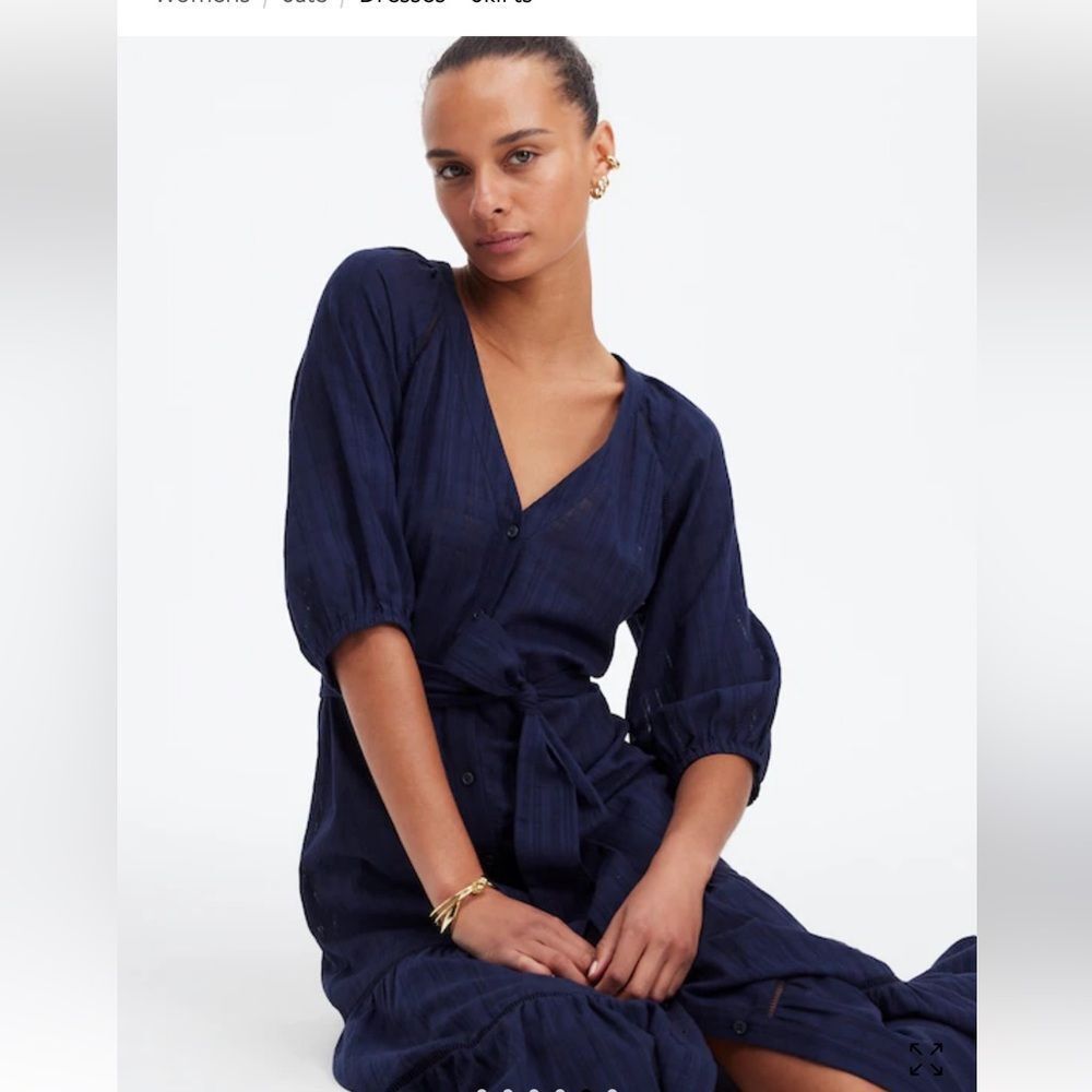 Madewell Dress Tie-Waist‎ Tiered in Windowpane 6 NWT
